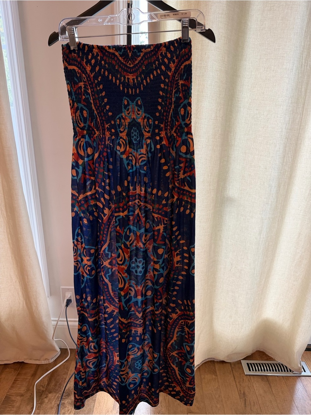 VENUS Blue Printed Strapless Swim Coverup with Orange & Teal Accents